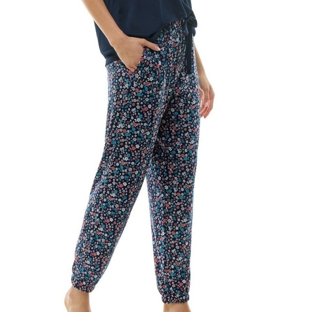 Roudelain Women Pajama Pant Navy Ditsy Floral Medium Jogger Sleepwear Lounge NWT